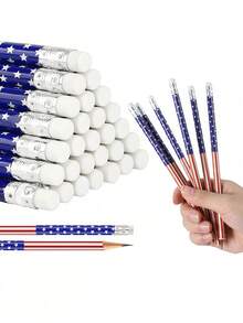 Bộ 12 bút chì họa tiết sọc đỏ trắng xanh hình ngôi sao yêu nước, có tẩy, quà tặng ngày Quốc khánh, đồ dùng học tập, bút chì HB thích hợp cho học sinh viết, văn phòng phẩm trường học và văn phòng. - Bút chì Ngày Độc lập - Xem 5