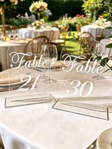 10pcs Transparent/White/Black Acrylic Curved Table Number Holders With Stands, Elegant Minimalist Decor For Wedding Receptions, Engagement Parties, Birthdays And Formal Events - Seat Card B - View 20