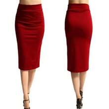 Falda ajustada hasta la rodilla para mujer, Falda de tubo, cintura alta, elástica, Sexy, para oficina - Rojo - Ver 4