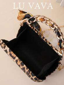 LU VAVA Polyester Leopard Print Evening Handbag With Threaded Metal Handle, Party Wedding Banquet Fashion Clutch (Leopard) - Multicolor - View 6