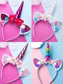 1/4pcs Unicorn Headband, Cartoon Hair Hoop, Princess Birthday Party Headpiece, Suitable For Party, Gathering, Birthday Gift For Girls - Multicolor - View 20