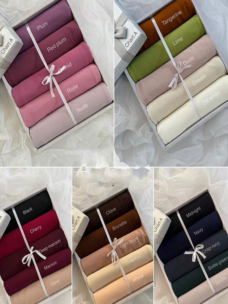 5pcs/Pack Breathable, Draping, No-Iron Modest Combination Chiffon Hijab, Solid Color For Abaya,Holiday,Travel Essential - Multicolor - View 1