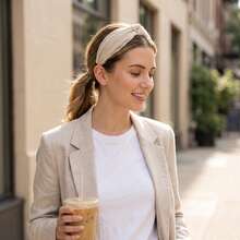 1PCPleated Knotted Wide - Edge Headband, Fabric - Edged, Beige/Black, For Daily Makeup & Outfits - Multicolor - View 6