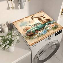 1pc Vintage Truck Pattern Printed Washing Machine Dust Cover Mat, Rubber Soft Bottom, Laundry Room Accessory, Washing Machine Top Protective Pad, Quick Absorbent And Dry, Refrigerator Dust Cover, Coffee Maker Countertop Absorbent Mat, Diatomite Draining Mat, Modern Laundry Room And Kitchen Appliance Washing Machine And Dryer Dust Cover, Home Decor, Kitchen And Dining Room Decor - Multicolor - View 3