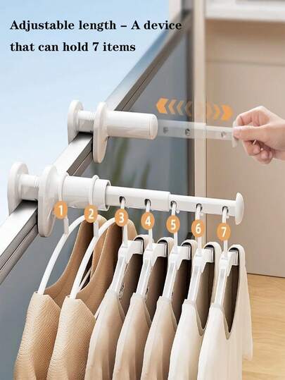5-Hole Retractable Travel Clothes Hanger Rack, Adjustable Space-Saving Drying Rack With Rotating Clips - Suitable For Dorm, Bathroom And Closet, White Plastic Hanger - For Travelers, Home Hanging Clothes | Multifunctional Folding Drying Rack | Sturdy Grip Function, Retractable Clothes Rack No Drilling Needed For Balcony, Window, Villa Wall