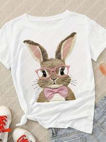 10-Inch Cute Easter Bunny Embroidery Style Design DIY Iron-On Transfer Patch, Clothing Decoration, Suitable For T-Shirts, Sweatshirts, Fabric Decor, Pillow Covers, Tote Bags And Garment Decoration, Easter Holiday Party Decor, Durable Plastic Heat Transfer Sticker - Multicolor - View 7