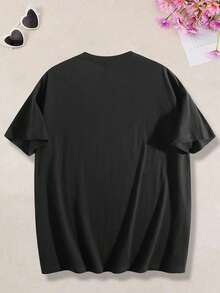 100% Cotton Women Black Short Sleeve Round Neck Cotton T Shirt Casual Elegant Party Style Regular Length Slight Stretch for Summer - Schwarz - Übersicht 2