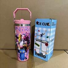 Hasbro K-Pop动漫人物主题900毫升保温杯，双层不锈钢材质，带提手和防漏盖，冷热饮皆宜，旅行及日常使用。 - 彩色 - 查看 14