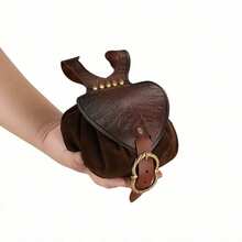 1pc Medieval Leaf Shaped Belt Pouch, Elven Leaf Embossed Leather Waist Bag, Vintage Renaissance Style, Ideal For LARP, Cosplay, Renaissance Market & Daily Coin Storage - A - View 4
