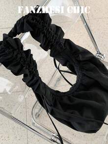 Bolso de hombro de tela negra sólida, bolso de tela con pliegues y volantes debajo del brazo de gran capacidad, silueta blanda y holgada, bolso de estilo minimalista y elegante para uso diario. Perfecto para estudiantes, damas casuales y uso diario. Excelente para ir al trabajo, compras casuales, paseos por la calle y reuniones de fin de semana. - Negro - Ver 1