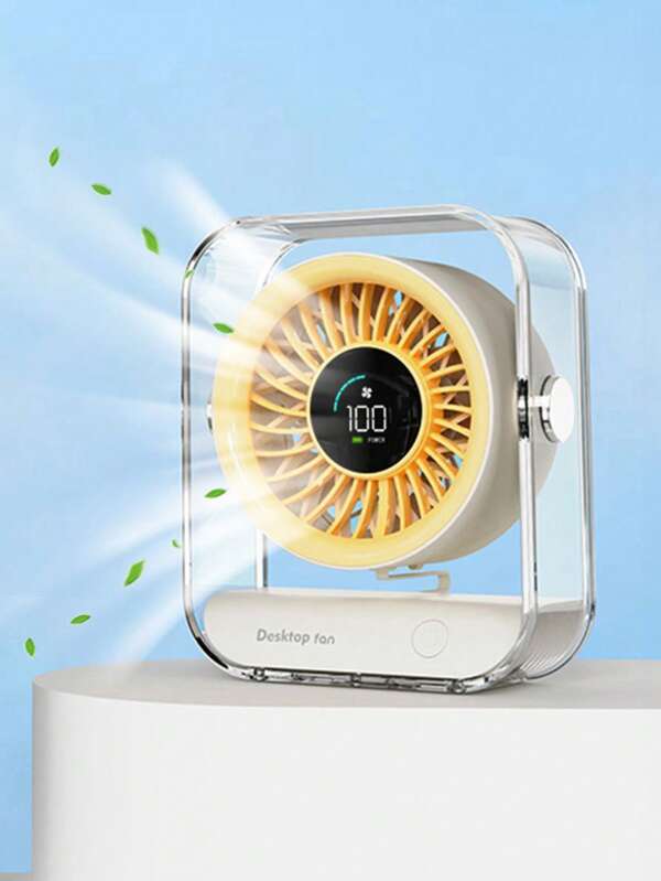 Transparent Desktop Circulation Mini Electric Fan, Digital High-Speed Turbine Office Small Electric Fan, Multi-Speed, Adjustable Airflow Direction, Quiet Operation, Desktop Fan, Indoor/Outdoor Digital Display Electric Fan
