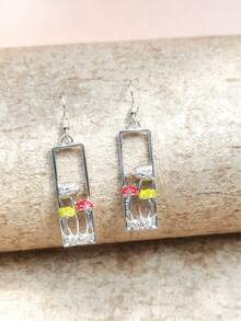 1 paire de boucles d'oreilles pendantes rectangulaires ajourées en forme de champignon, inspirées de la nature. Convient pour les vacances et le port quotidien des femmes. - Argent - Voir 7