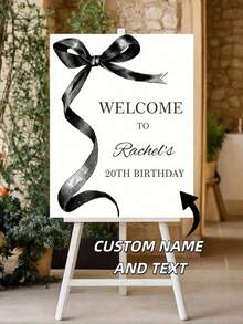 1pc Personalized Birthday Welcome Sign, Customized Text Welcome Board, Black Bow Customized Birthday Board, Girl Birthday Party Decoration, Wedding Anniversary, Home Garden Decor, Printed Painting, Modern Printed Picture, Cute Wall Art, Frameless - Multicolor - View 9