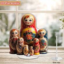 1 Mô hình búp bê Matryoshka Nga - Bản sao 2D phẳng của búp bê Matryoshka truyền thống với họa tiết đỏ và vàng đặc trưng, có thể xoay 360°, chất liệu acrylic, không cần điện, thích hợp sử dụng ngoài trời, thích hợp cho Giáng sinh, Lễ Phục sinh, Đám cưới, Sinh nhật - Quà tặng văn hóa Nga - A - Xem 1