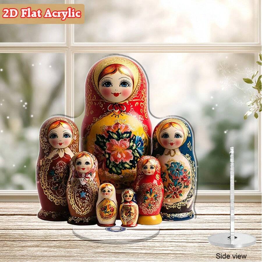 1 Mô hình búp bê Matryoshka Nga - Bản sao 2D phẳng của búp bê Matryoshka truyền thống với họa tiết đỏ và vàng đặc trưng, có thể xoay 360°, chất liệu acrylic, không cần điện, thích hợp sử dụng ngoài trời, thích hợp cho Giáng sinh, Lễ Phục sinh, Đám cưới, Sinh nhật - Quà tặng văn hóa Nga - A - Xem 1