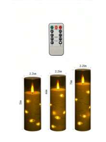 5pcs Flameless LED Candles With Timer, Flickering Candlesticks For Romantic Ambiance And Home Decor, Stable Acrylic Shell With Embedded Star String, Battery Operated Candles (Gray) - 灰色外燈串 - 查看 9
