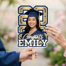1PC Personalized Graduation Face Photo Hand Fan, One-Side Custom Photo Big Head Fan, Graduates Decoration Gifts For 2026 Graduating College Student - Multicolor - View 2