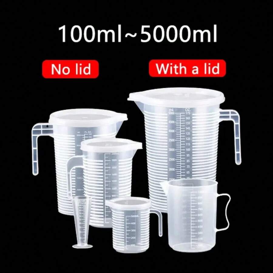 Taza medidora de plástico engrosada de 100-5000ml con escala, taza medidora de calidad alimentaria, vaso medidor Experimental, vaso de plástico - 5000 ml (con tapa) - Ver 1