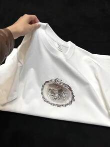 Loose-Fitting T-Shirt With Seashell Print, Y2K Couples For Communicating - White - View 7
