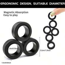 Magnetic Rings Set, 3PCS Idea ADHD Anxiety Decompression Magnetic Rings Fidget Toys Adult Rings Anxiety Relief, Finger Fidget Toys Great Adults Teens,Adhd,Fidget Toys,Magnet Fidget,Magnetic Stone,Magnetic Spinner,Anxiety Toys - Màu đen tuyền - Xem 2