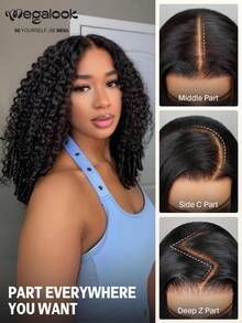 MEGALOOK 深卷发，发尾带指旋，6x4蕾丝前假发，16-30英寸，自然黑，180%密度，预先拔毛，自然发际线，适合女性度假、旅行、节日、角色扮演、校园、学校、婚礼、露营、假日等场合，休闲时尚风格。 - SNatural - 查看 2