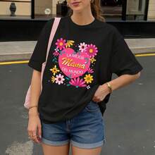 Camiseta Negra con Estampado de Corazón Floral y Texto La Mejor Mama del Mundo para Mujer - Negro - Ver 3