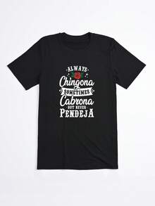 Camiseta Negra con Estampado Chingona Cabrona Pendeja para Mujer Casual Urbano - Negro - Ver 2