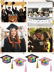 12 Clear Candy Boxes Shaped Like Graduation Caps With Tassels, Perfect For Back-To-School Gifts, Classmate Party Gift Wrapping, Graduation Party Decorations, Gift Boxes, Suitable For Event Decorations, Celebrating Graduation, And Party Favors. - Multicolor - View 8