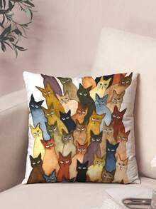 1/2/4pcs Cat Print Square Pillow Cover, Cat Pattern Pillow Sham (Pillow Insert Not Included), Soft Fabric, Bedding, Suitable For Living Room, Bedroom, Sofa, Car, All Seasons, Holiday Gift - Multicolor - View 8