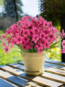 1 pièce Fleur artificielle rose d'extérieur, fleurs en plastique fausses, arbuste vert, fleurs en soie rouges, convient pour les jardinières suspendues, les vases de porche extérieur - Rose vif - Voir 2