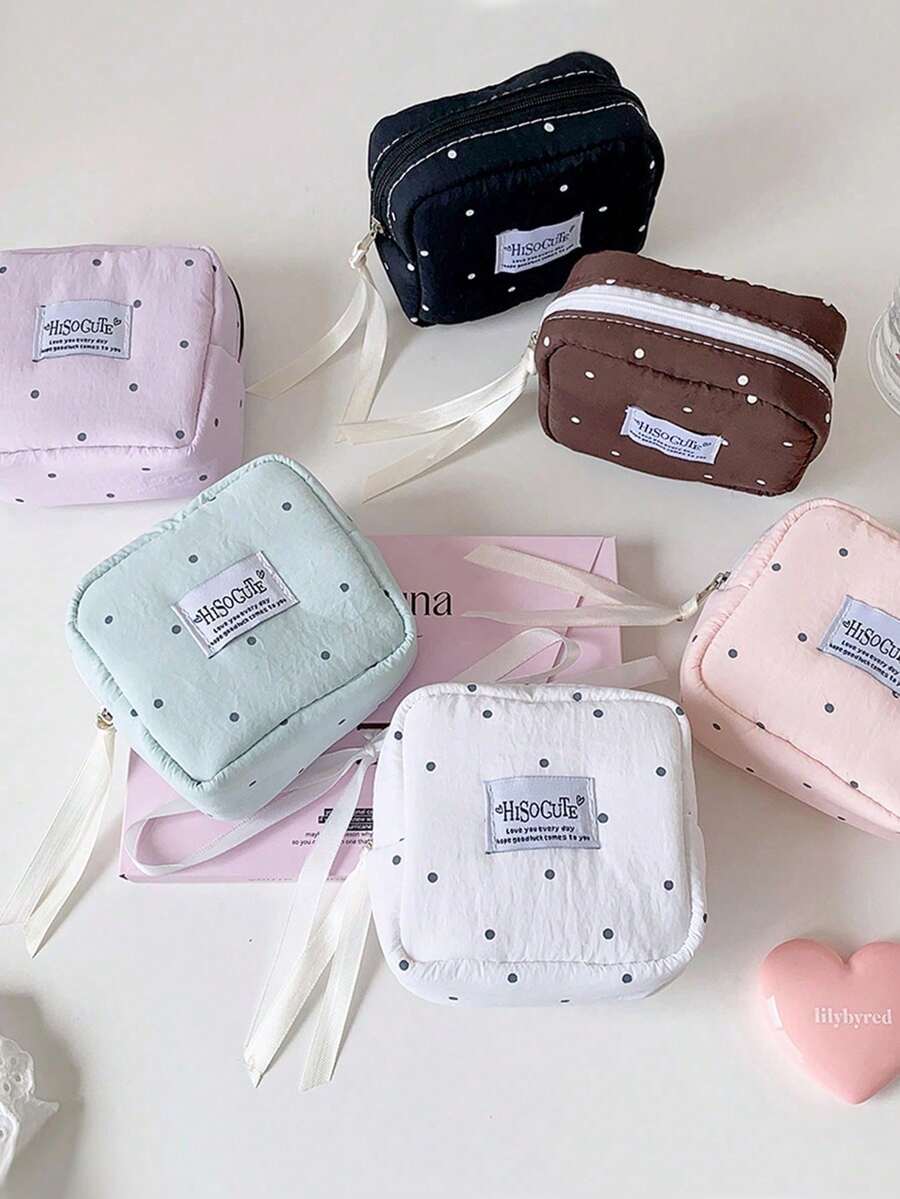 1 Buah Tas Kosmetik Mini Portabel Motif Polkadot dengan Resleting, Tas Penyimpanan Pembalut Wanita, Tas Perlengkapan Mandi Portabel Multifungsi, Dompet Koin - MultiWarna - View 1