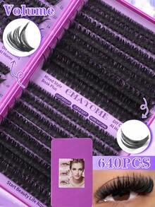 640/480/200 pièces Faux cils individuels segmentés D-Curl en livre, utilisation maison DIY, facile à appliquer, volumineux et adapté aux débutants, tenue longue durée, épais et portables, mélange de faux cils naturels doux, design classique en faisceaux croisés - D - Voir 9