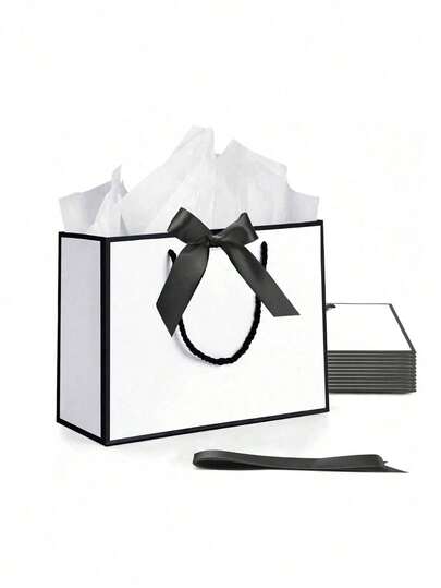 1 Set Gift Bag Set, Including 1 Gift Bag, 1 Tissue Paper, 1 Card With Ribbon, 1 Handled Shopping Bag, 1 Decorated Bow Tote Bag, Suitable For Girls, Weddings, Parties, Christmas, Thanksgiving, New Year, Birthdays, Valentine's Day, Bridesmaids, Girlfriend Gatherings