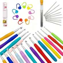 44pcs Ergonomic Crochet Hook Set, Includes 2-10mm Soft Rubber Handle Hooks, Knitting Stitch Markers, Knitting Needles, Measuring Tape, Comfortable Knitting DIY Tools - AND Style - View 11
