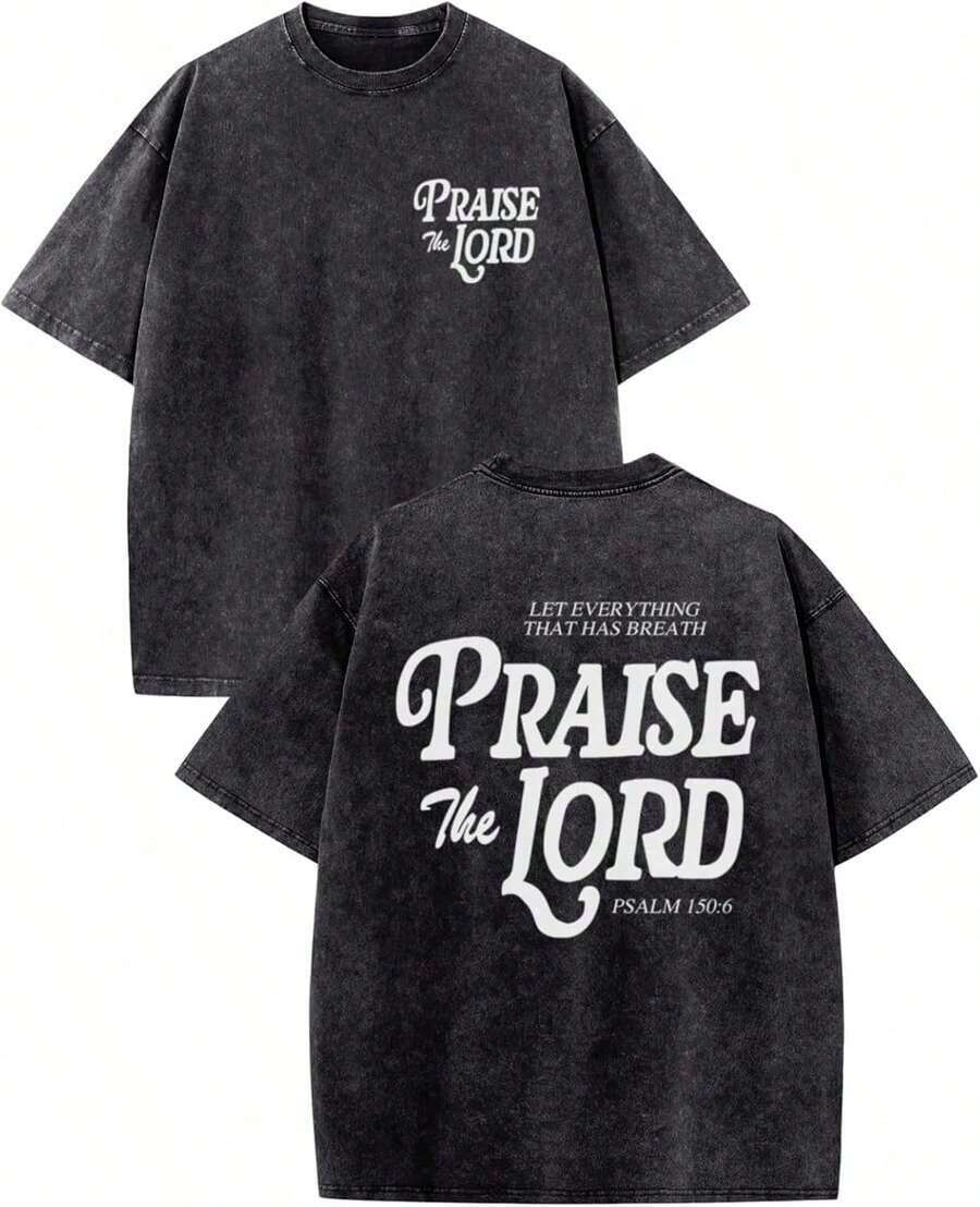 Camisetas 100% Algodón con Diseño de Jesús Cristiano para Hombres, Camisetas Religiosas de Alabanza al Señor con Versículos Bíblicos, Camisetas Gráficas de Talla Grande, Camisetas con Lavado Ácido - Unisex para Mujeres y Hombres, Uso Diario en el Campus (Estilo retro, unisex, de tela gruesa) - Negro - Ver 1