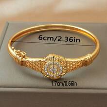 1 chiếc vòng tay mạ vàng đính đá Cubic Zirconia, kiểu dáng retro rỗng ruột, thích hợp cho nữ dự tiệc và đeo hàng ngày. - Vàng - Xem 10