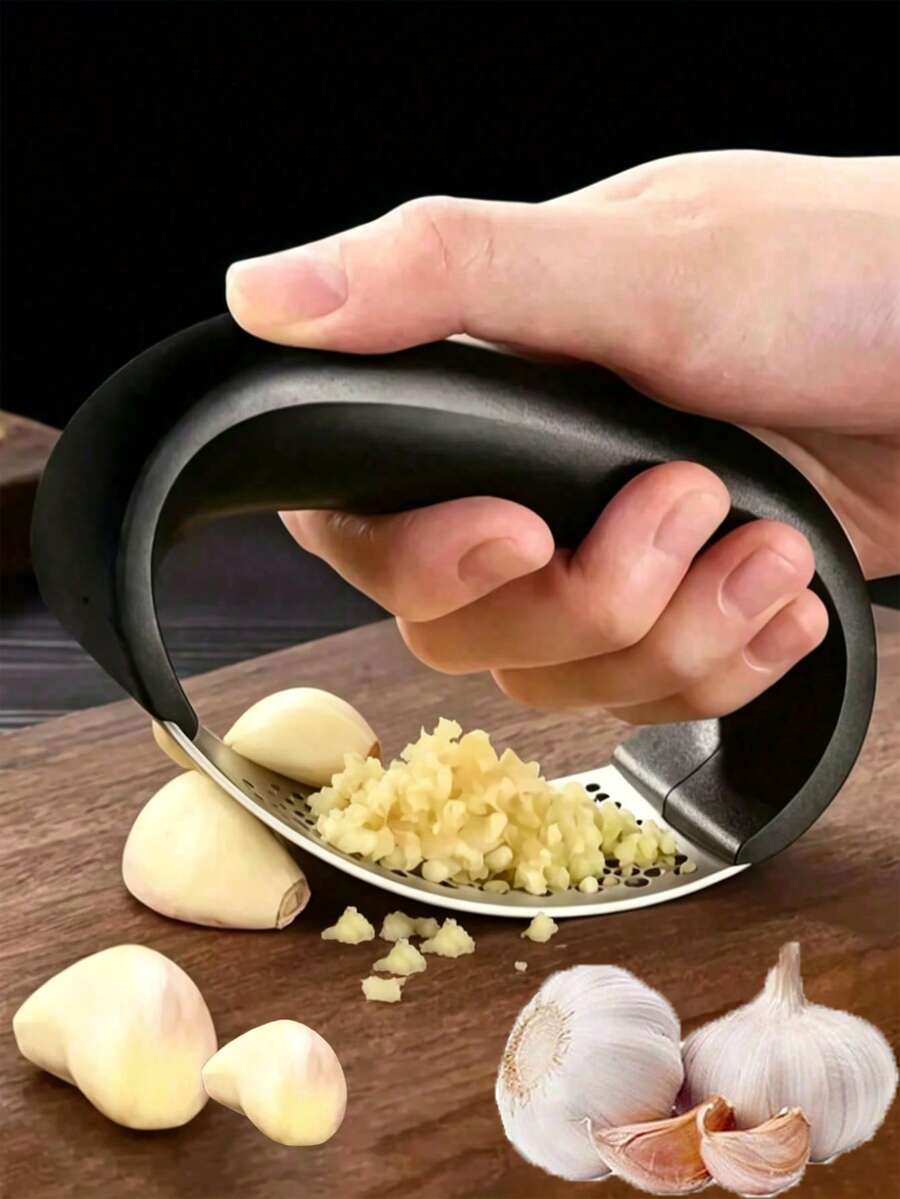 1 Prensa de ajo de acero inoxidable, molinillo profesional de ajo y jengibre con mango ergonómico, a prueba de óxido, herramienta de molienda multiusos para verduras, frutas y especias, máquina para salsa de ajo, ajo, jengibre, cebolla, chile, nuez moscada, utensilios de cocina