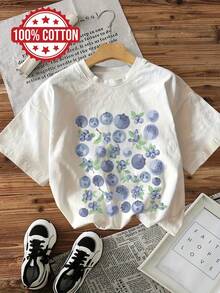 Oversized Blueberry T-Shirt, Round Neck For Spring And Summer - White - View 9