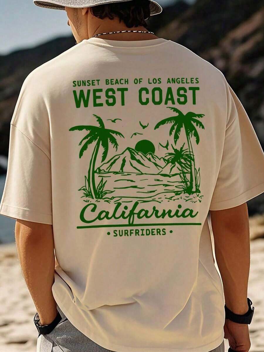 Men's GRDR Fashion Print Loose Fit Short Sleeve T-Shirt | Exquisite Design | Summer Essential | Easy To Match, Showcasing Your Style | Women's Casual Graphic Print T-Shirt, Short Sleeve Crew Neck Loose Fit For Everyday Summer Wear - 杏子 2 - 查看 1