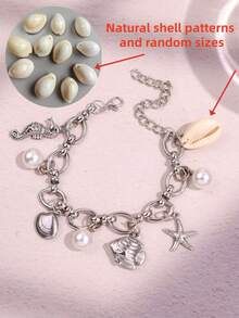 1件精美时尚个性化小众设计海马贝壳珍珠手链，百搭女士手链，适合日常、假日、派对、海滩等场合，亦可作为礼物。 - 彩色 - 查看 3