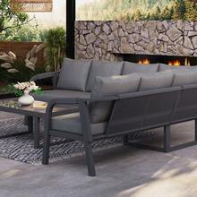 Garden Furniture Set, Corner Configuration, Seats Up To 6 People, Woven Armrests And Backrests, Galvanized Steel Tubes, Includes Corner Sofa And Coffee Table, Color: Grey - Grey - View 6