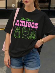 Camiseta Negra con Estampado The Three Amigos y Bebida Mexicana para Fiesta - Negro - Ver 1