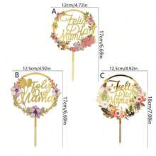 1pc/3pcs/5pcs Acrylic "Feliz Dia Mama" Floral Mother's Day Cake Topper, Suitable For Mother's Day Party Cake Decorations - Multicolor - View 6