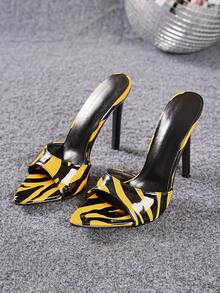 Sexy Fashion Yellow Zebra Print Party Artificial PU Leather Women's Pointed Toe High Heel Sandals, Mules, Suitable For Party, Banquet, Evening Events - Yellow - View 6