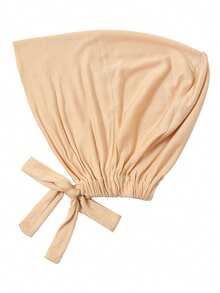 女士围巾帽两件套，多功能内衬头巾帽组合，可搭配头巾、中东长袍，弹性内衬头巾帽，雪纺围巾帽休闲套装 - 米色 - 查看 10