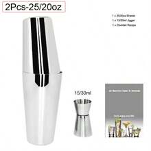 KCJLHGT 2/16/22 Pieza Juego de Coctelera, 750ml(25oz), 750/600ml(25/20oz) Cocteleras Boston, Juego de Herramientas de Bar de Acero Inoxidable con Soporte de Acrílico Negro para Mezclar Cócteles, Hogar, Bar, Fiesta - Plateado - Ver 16