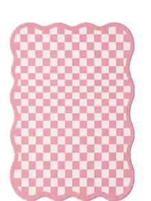 1pc Luxury Fluffy Checkered Carpet, Asymmetrical Wavy Edge Bedroom Decor Rug, Korean Sweet Pink Dressing Room Carpet, Pastoral Artistic Entryway Rug, Multiple Sizes Available, Living Room Carpet, Rug, Area Rug, Small Area Rug, Mat, Home Decor, Washable Carpet - Multicolor - View 24