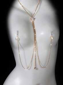 Faux Pearl Pendant Nipple Clamps Nipple Chain Sexy Clubwear Body Chain Accessories - Multicolor - View 10