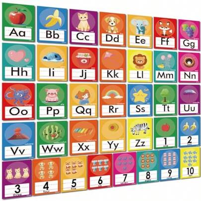 36 Pieces Alphabet Line Bulletin Board Set ABC Number Flash Cards Wall Decorations For Pre-School Kindergarten Elementary Classroom Nursery Homeschool Bright Colors