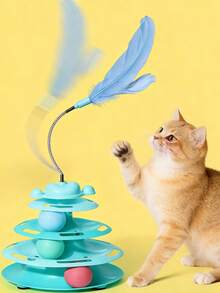 四层旋转球互动猫爬架玩具，球的颜色随机，适合幼猫和成猫，益智玩具，可缓解无聊和焦虑，易于组装：猫爬架可完全拆卸，方便收纳和清洁。 - 查看 1